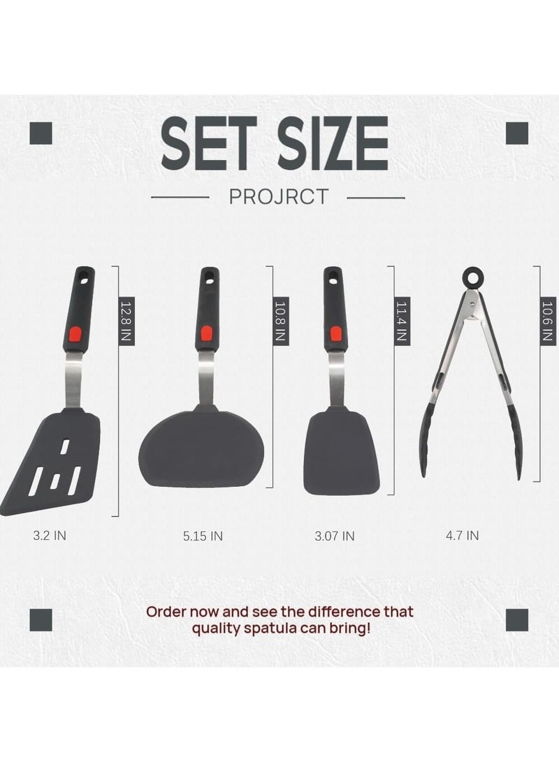Silicone Spatula Set, 600°F Heat-Resistant, 4-Piece Set for Nonstick Cookware, Includes Stainless Steel Cooking Utensils, Dishwasher Safe, Flexible Spatula Ideal for Omelets, Pancakes, Fish, and Burgers - Image 2
